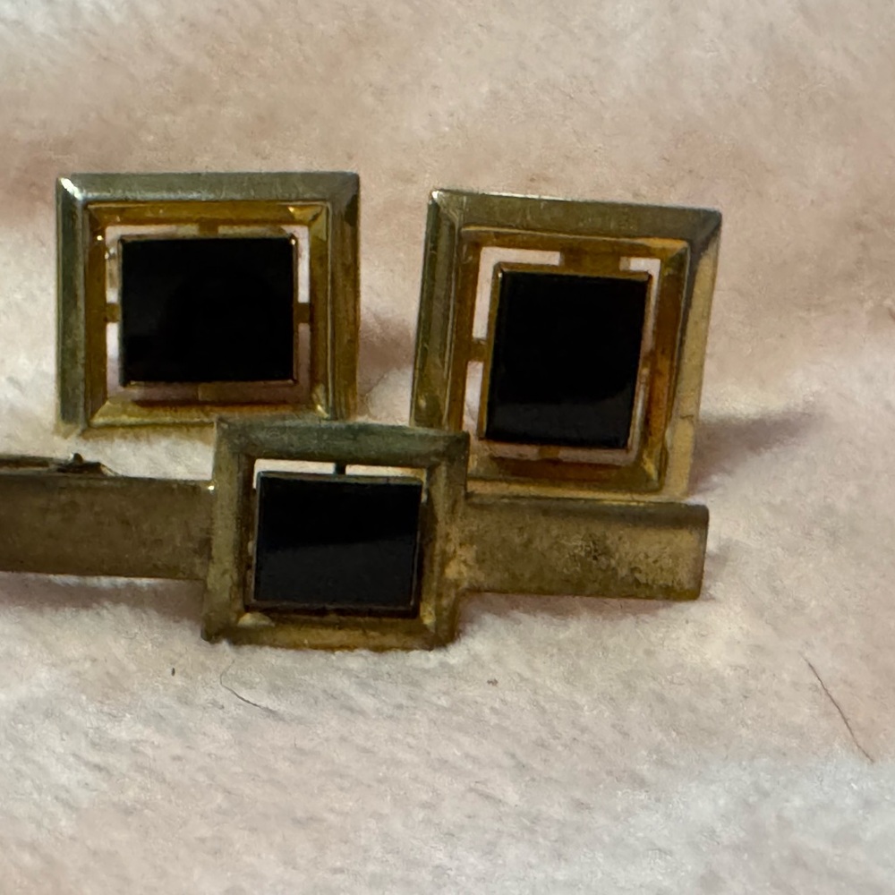 Anson Gold and Black Cufflinks and Tie Clip Set